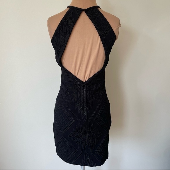 PARKER REVOLVE Black Jacquard Embellished Aztec Print Halter Jaden Mini Dress XS - Picture 3 of 6